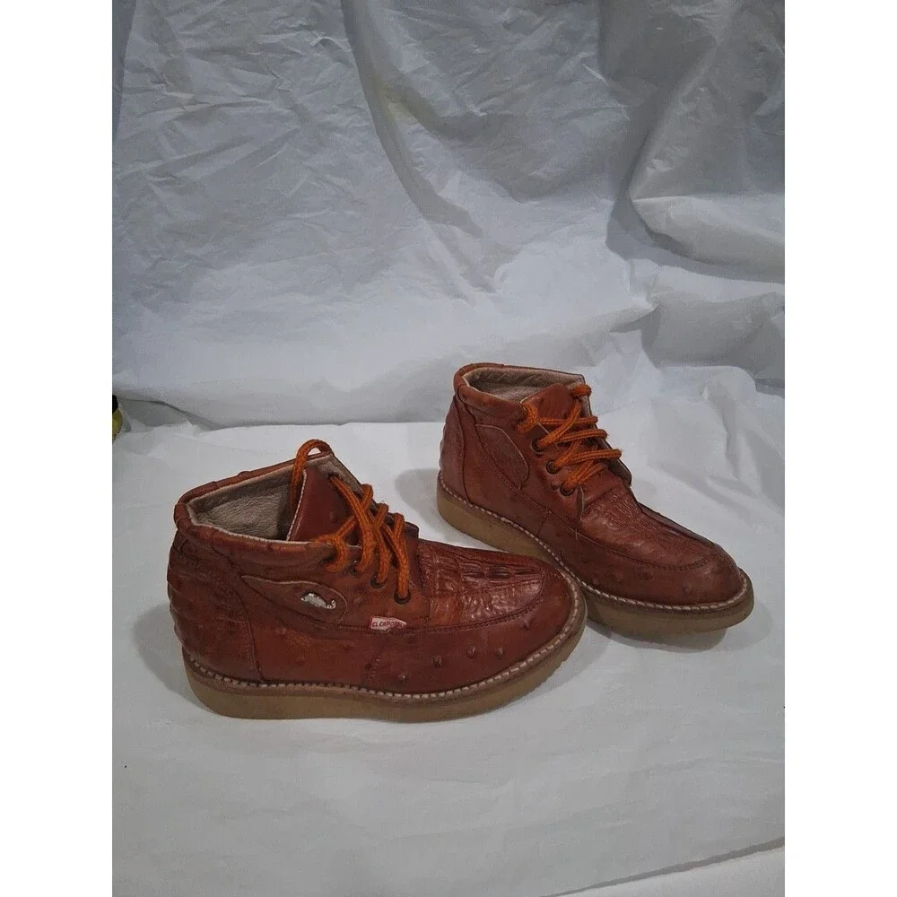 Vintage El Caporal Kids Leather Handcrafted Boots, Ostrich Crocodile Sz 1.5 Y